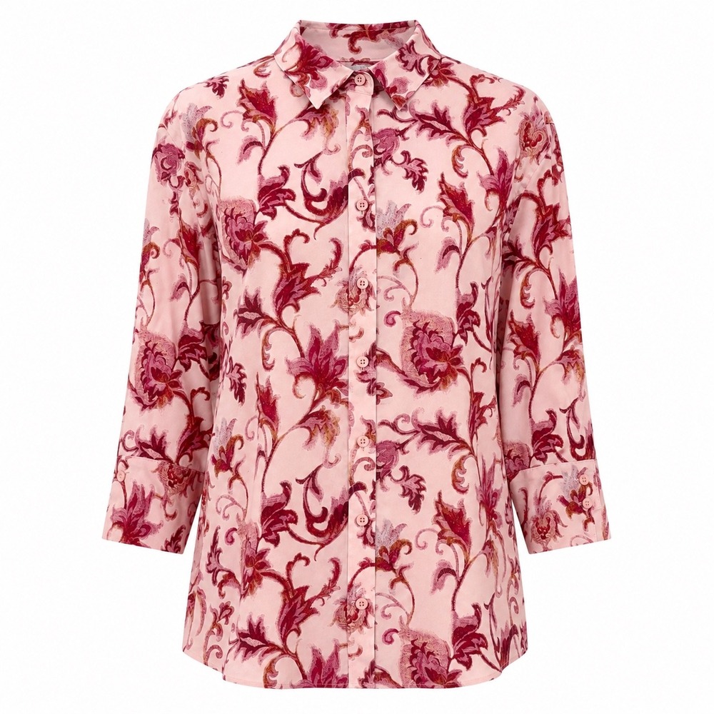 NWOT Chico's 4 Stretch Cotton Floral Button Shirt Pink Red 3/4 Sleeve Boho US 20 - Picture 2 of 16